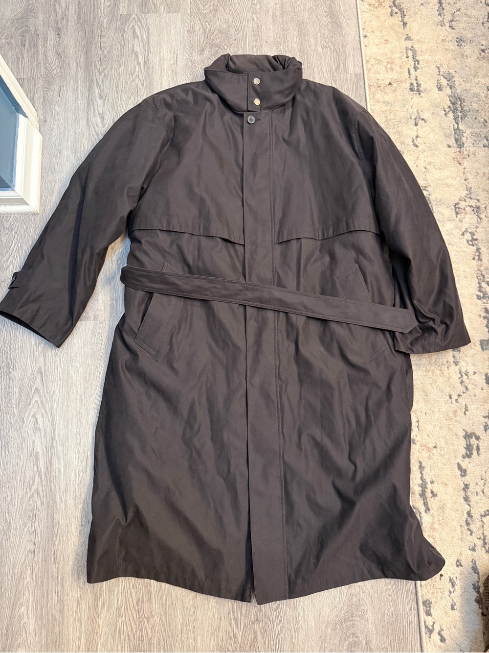 London Fog Men's Black Long Trench Coat 40 Short Button/Zipper Closure Pockets